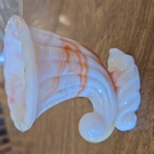 Vintage Akro Agate Swirl Slag Glass Cornucopia Mini Vase White Orange